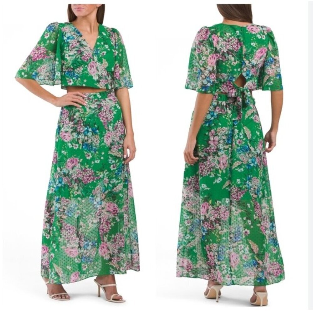 Kensie Green Floral 2 Piece Skirt Set, Size 12
